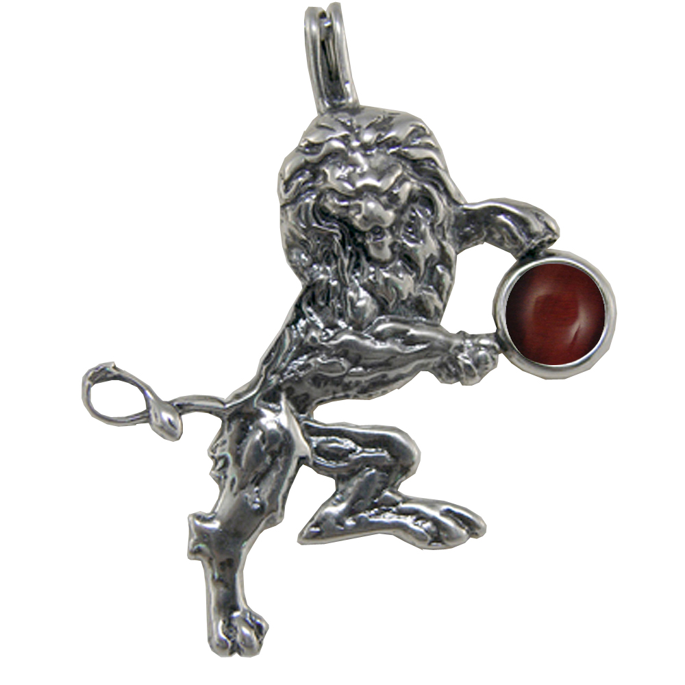 Sterling Silver Royal Rampant Lion Pendant With Red Tiger Eye